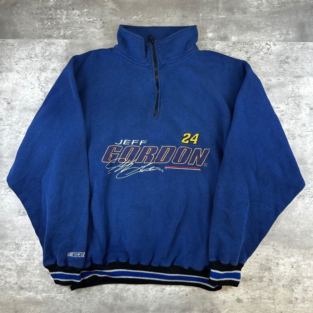 Chase Authentics Jeff Gordon 24 NASCAR Quarter Zip Pullover Blue Mens Medium